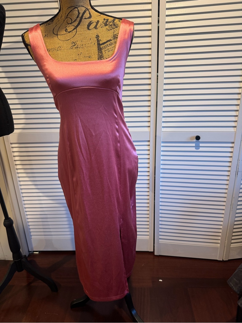 Anthropologie Maeve Rose-Pink Satin Scoop Midi Dress